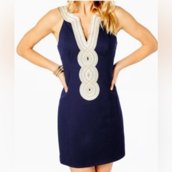 Lilly Pulitzer Vallie Navy Shift Dress with White Detail Size 0 NWTs - Picture 5 of 8